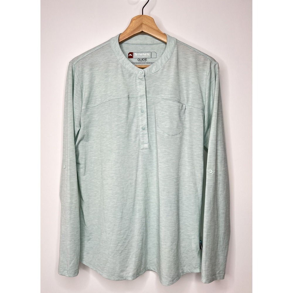 SIMMS Henley Shirt Womens Large Green Guide Series Long Sleeve Technical Fishing